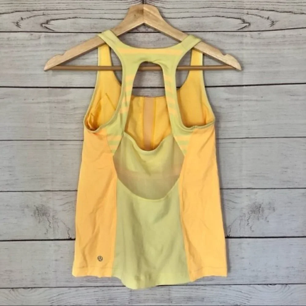 Lululemon Run: Pace Tank‎ in Mellow Neon Yellow Stripe Open Back